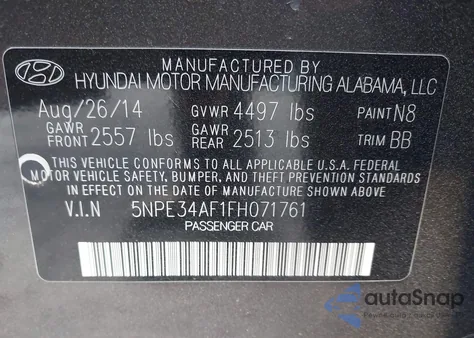 2015 Hyundai Sonata Sport from USA, damaged, VIN 5NPE34AF1FH071761